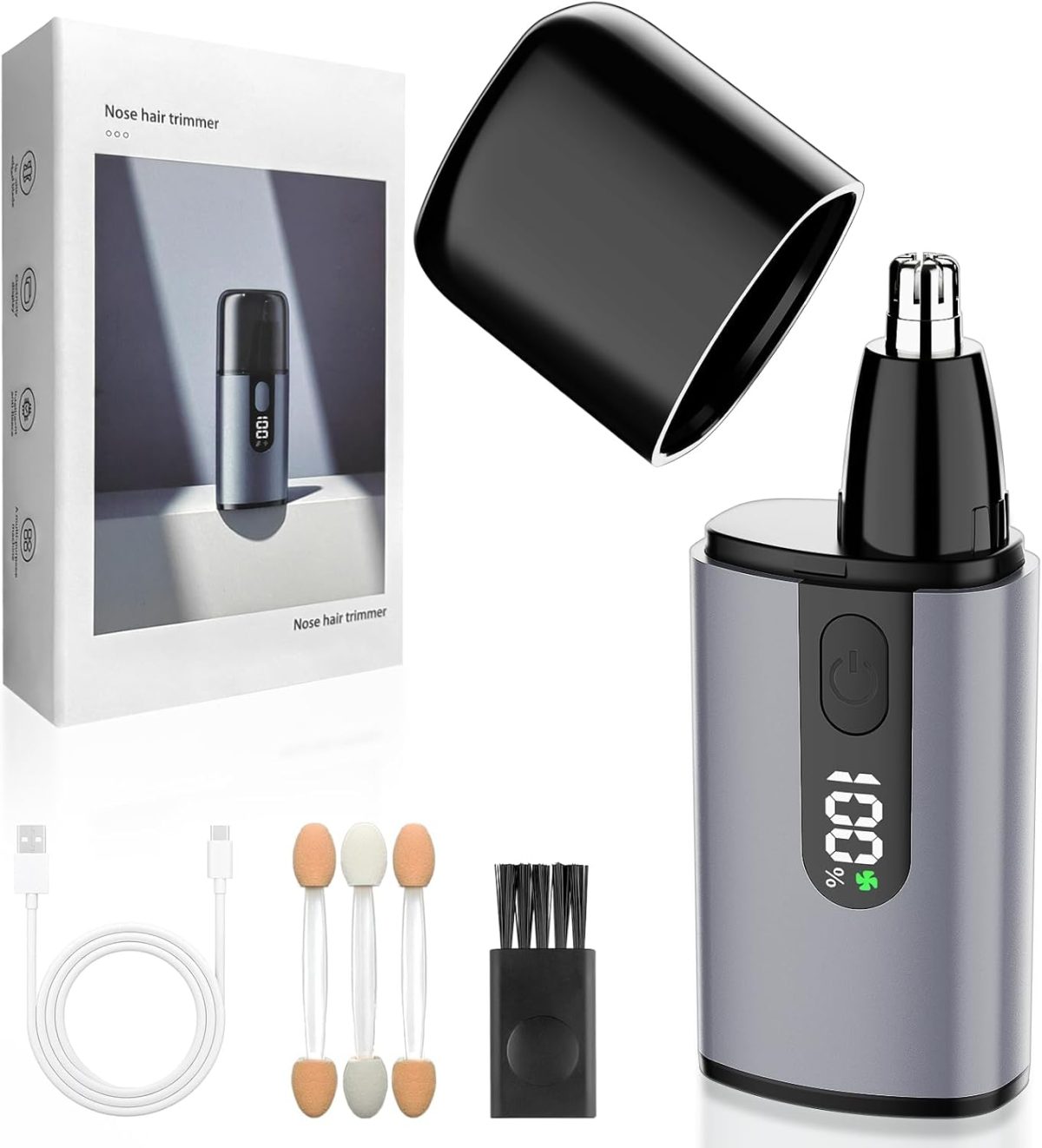 KASTWAVE Nose Hair Trimmer, Portable Nose Hair Trimmer for Men Women Rechargeable with LED Display, Dual Edge Blade, Nose Hair Removal 8,000 RPM Motor & Dual-Edge Blades