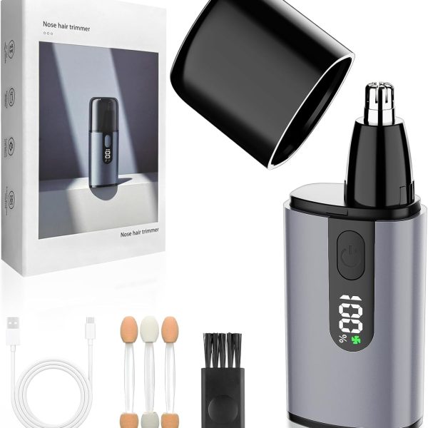 KASTWAVE Nose Hair Trimmer, Portable Nose Hair Trimmer for Men Women Rechargeable with LED Display, Dual Edge Blade, Nose Hair Removal 8,000 RPM Motor & Dual-Edge Blades