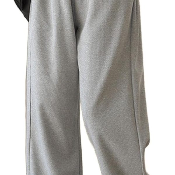 Djeanxa Girl's Wide Leg Sweatpants Baggy Straight Loose Sweat Pants High Waist Causal Kids Athletic Pants with Pockets 6-14Y