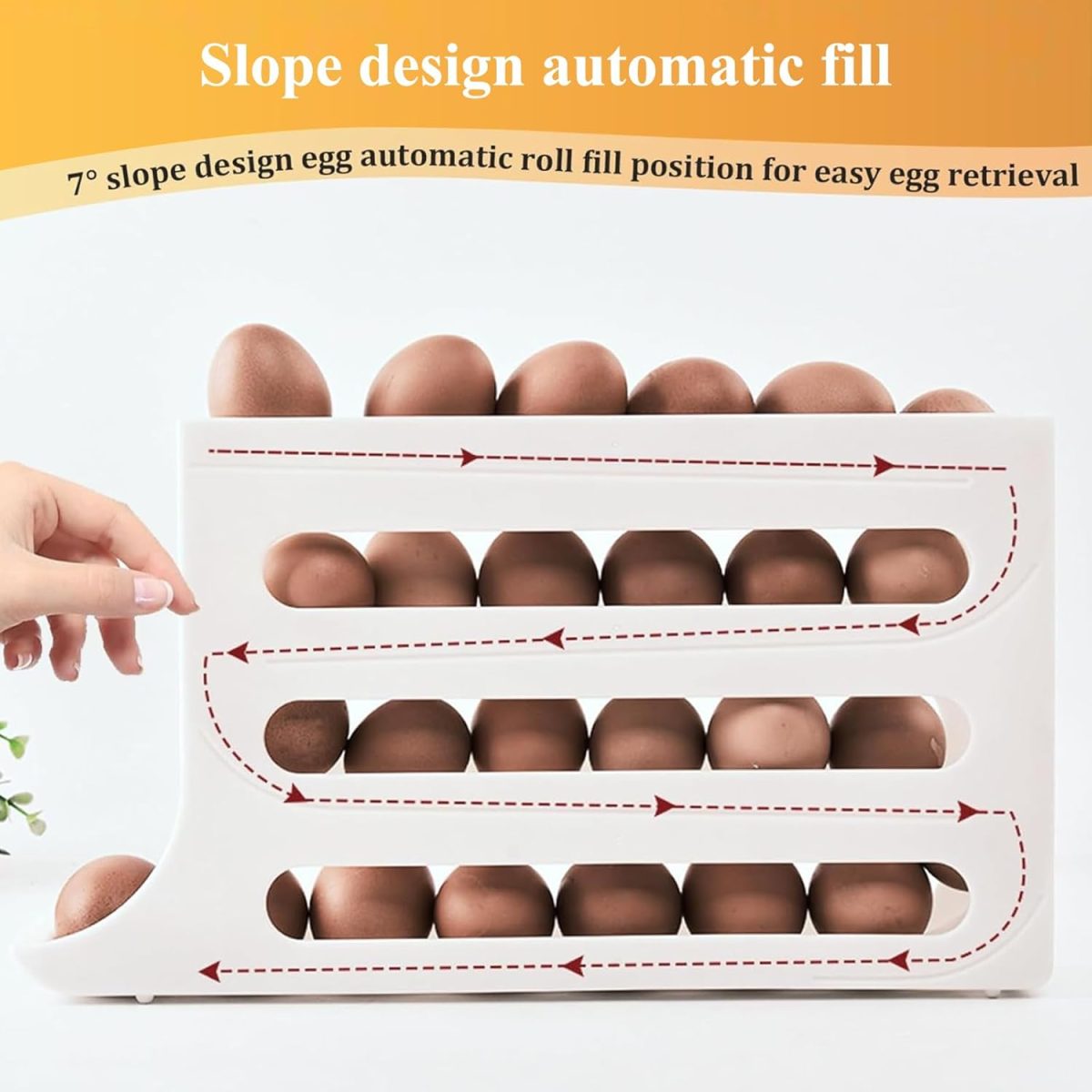 ⁦CooToly Egg Tray Organizer - Auto Rolling Fridge Egg Holder, Space-Saving Dispenser, Large Capacity for Refrigerator (White-1 Pack)⁩ - الصورة ⁦3⁩