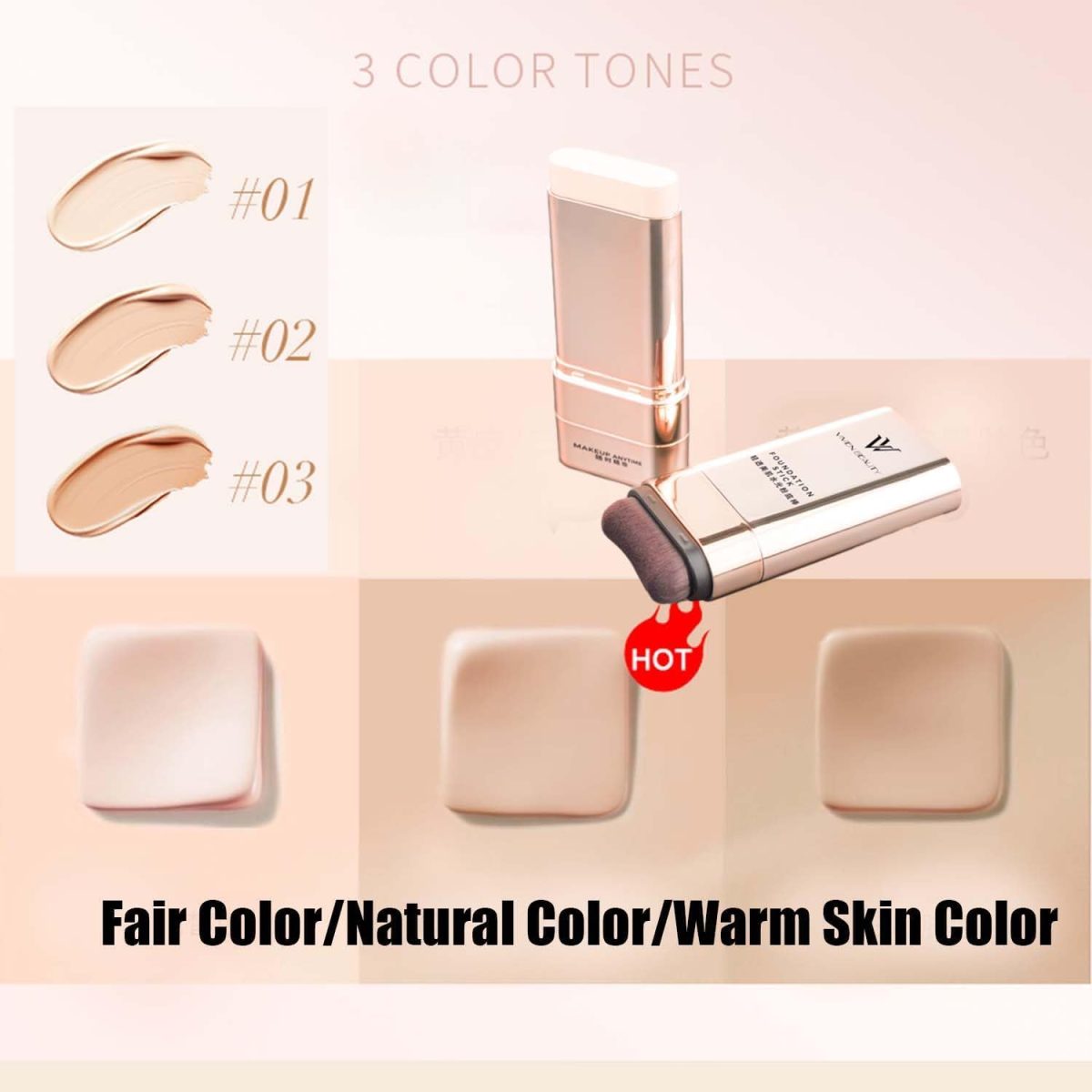 ⁦2025 NEW Vivien Beauty Foundation Stick - Vivien Beauty, 2 in 1 Vivienbeauty Foundation, Vivien Foundation Stick, Hydrating Lightweight Foundation Stick with Brush For All Skin Types (#01, 1pc)⁩ - الصورة ⁦6⁩
