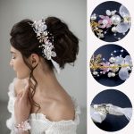 ⁦LAPOHI 2 Pieces Wedding Flower Headpieces for Girls, Flower Girl Hair Accessories for Wedding Rhinestones Flower Headband Fairy Pearl Flower Crown for Girls Bridal Crystal Flower Tiara for Women⁩ - الصورة ⁦3⁩