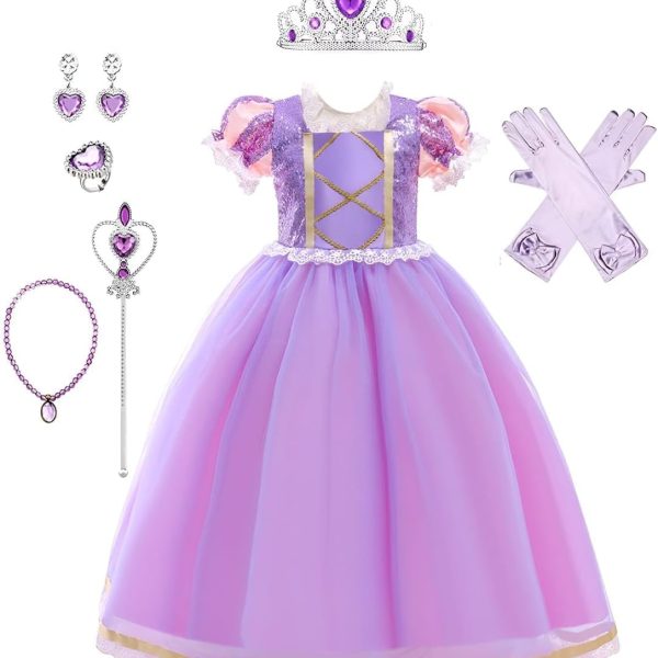 Yalla Baby Yellow Princess Dress Costume for Girls Kids Dress Up with Free Accessories - 90-140 cm 3-12 Years Birthday Party Cosplay Outfits