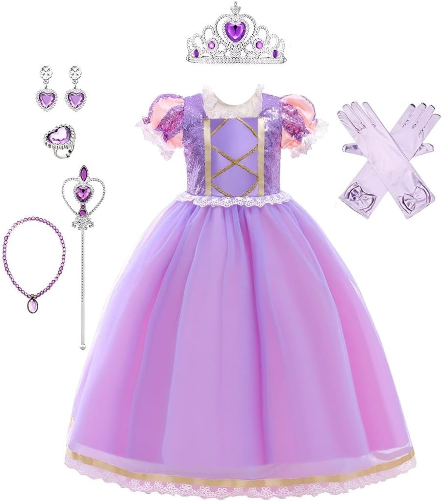 Yalla Baby Yellow Princess Dress Costume for Girls Kids Dress Up with Free Accessories - 90-140 cm 3-12 Years Birthday Party Cosplay Outfits