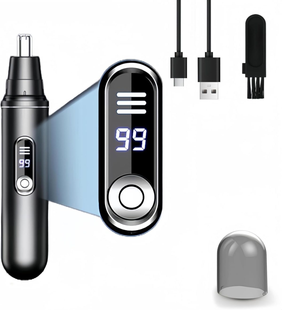 Rechargeable Nose Hair Trimmer for Men and Women, USB-C Nasal Hair Clipper with LED Display, Painless Ear and Nose Trimmer, Portable Facial Hair Remover, Easy to Clean