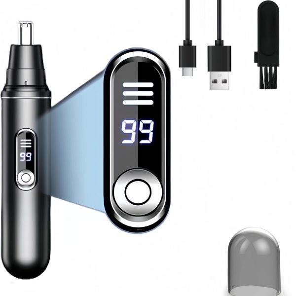 Rechargeable Nose Hair Trimmer for Men and Women, USB-C Nasal Hair Clipper with LED Display, Painless Ear and Nose Trimmer, Portable Facial Hair Remover, Easy to Clean
