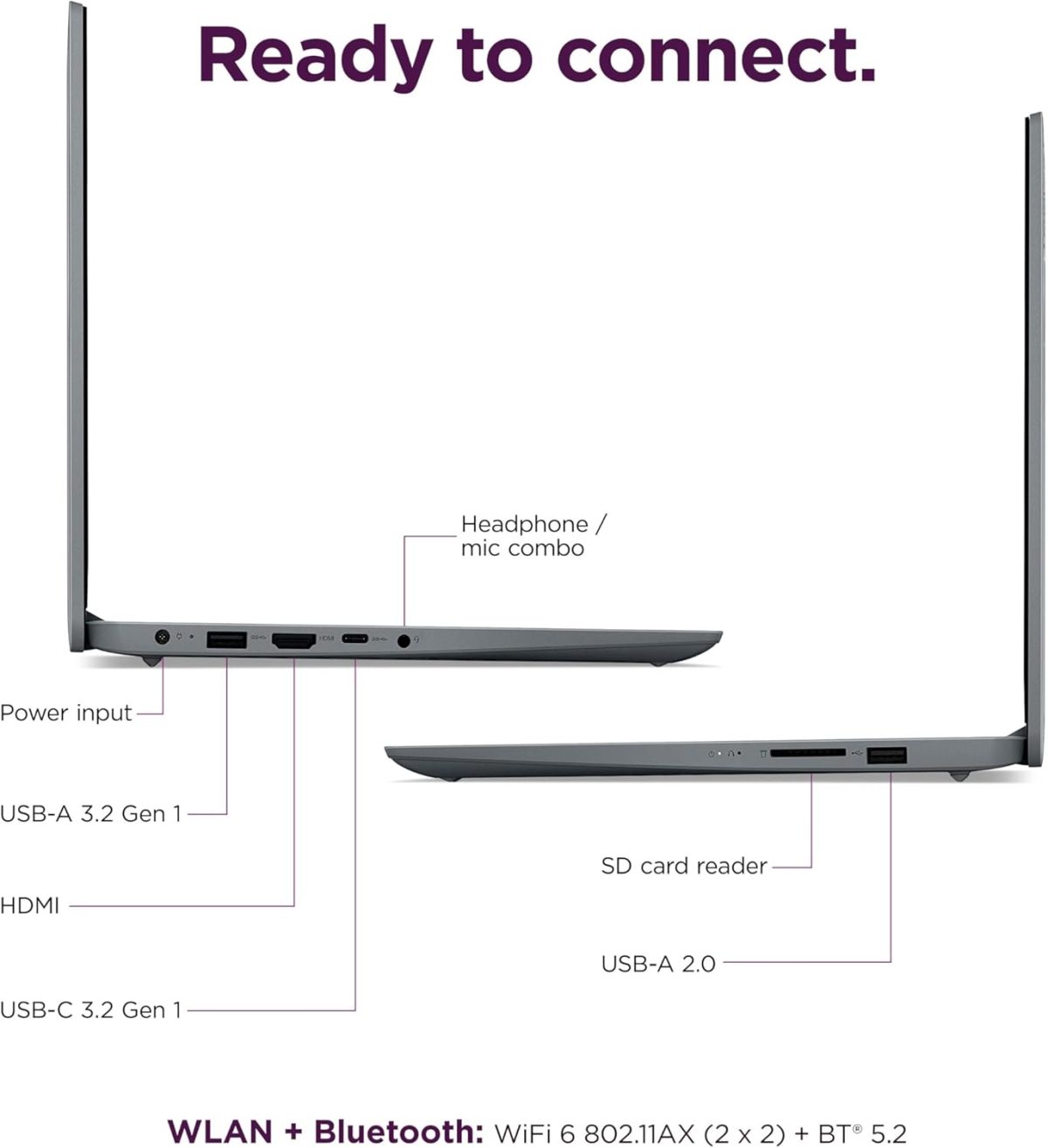 ⁦Lenovo IdeaPad 15.6" FHD Touchscreen Laptop (16GB RAM, 512GB SSD, Intel 6-Core i3-1215U (> i5-1135G7)), Narrow Bezel, Webcam, 10-Hour Long Battery Life, Wi-Fi 6, Win 11 Home S Mode, Cloud Grey⁩ - الصورة ⁦4⁩