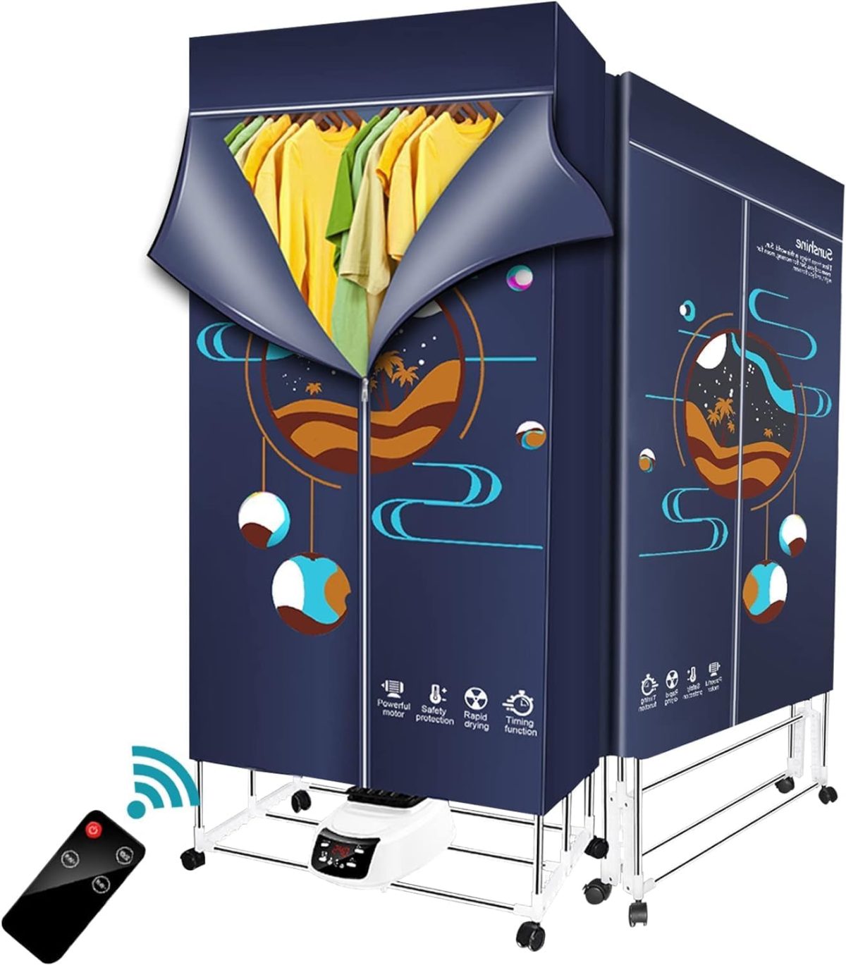 Portable Dryer, Foldable 1500W Electric Clothes Dryer, Clothes Drying Rack with Remote Control, Large Capacity Portable Laundry Drying Wardrobe for Home, Apartments, Dormitory, Travel