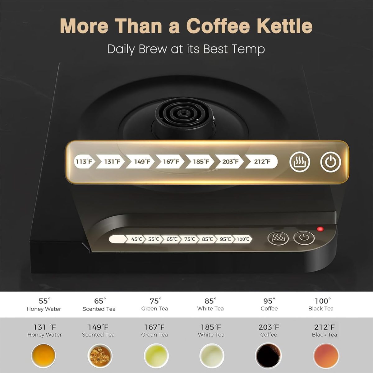 ⁦Prosight Electric Gooseneck Kettle,Fast Boiling Pour Over Electric Water Kettle,304 Stainless Steel Coffee Kettle with Boil-Dry Protection,Keep Warm,Temperature Indicate,Touch Screen Panel, 1000W,1L⁩ - الصورة ⁦2⁩