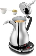 ⁦ALSAIF 900W Electric Arabic Coffee Maker with a Comfortable Handle and Digital Screen for Time and Temperature Display, 1 Liter, silver E03307 2 years warranty.⁩ - الصورة ⁦2⁩