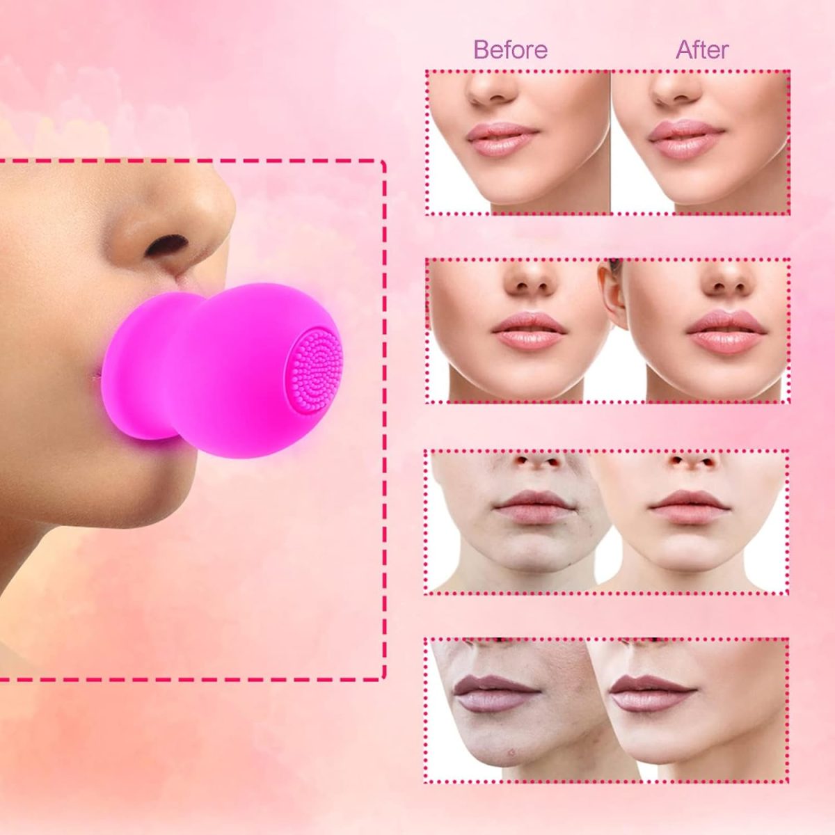 ⁦Excefore Soft Silicone Lip Plumper Device, Makeup Enhancement Device, Quickly Face Clean Massage Pump With Brush (Pink)⁩ - الصورة ⁦2⁩