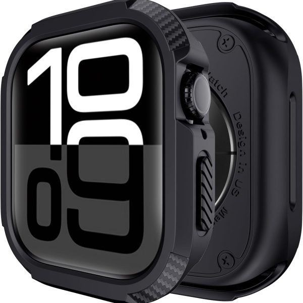 VEMIGON Rugged Armor Cover Case Compatible with Apple Watch Series 10 46mm, Full Protection Military Grade, Soft Flexible Shockproof Resist Sport iWatch Bumper - (S10-46mm Black)