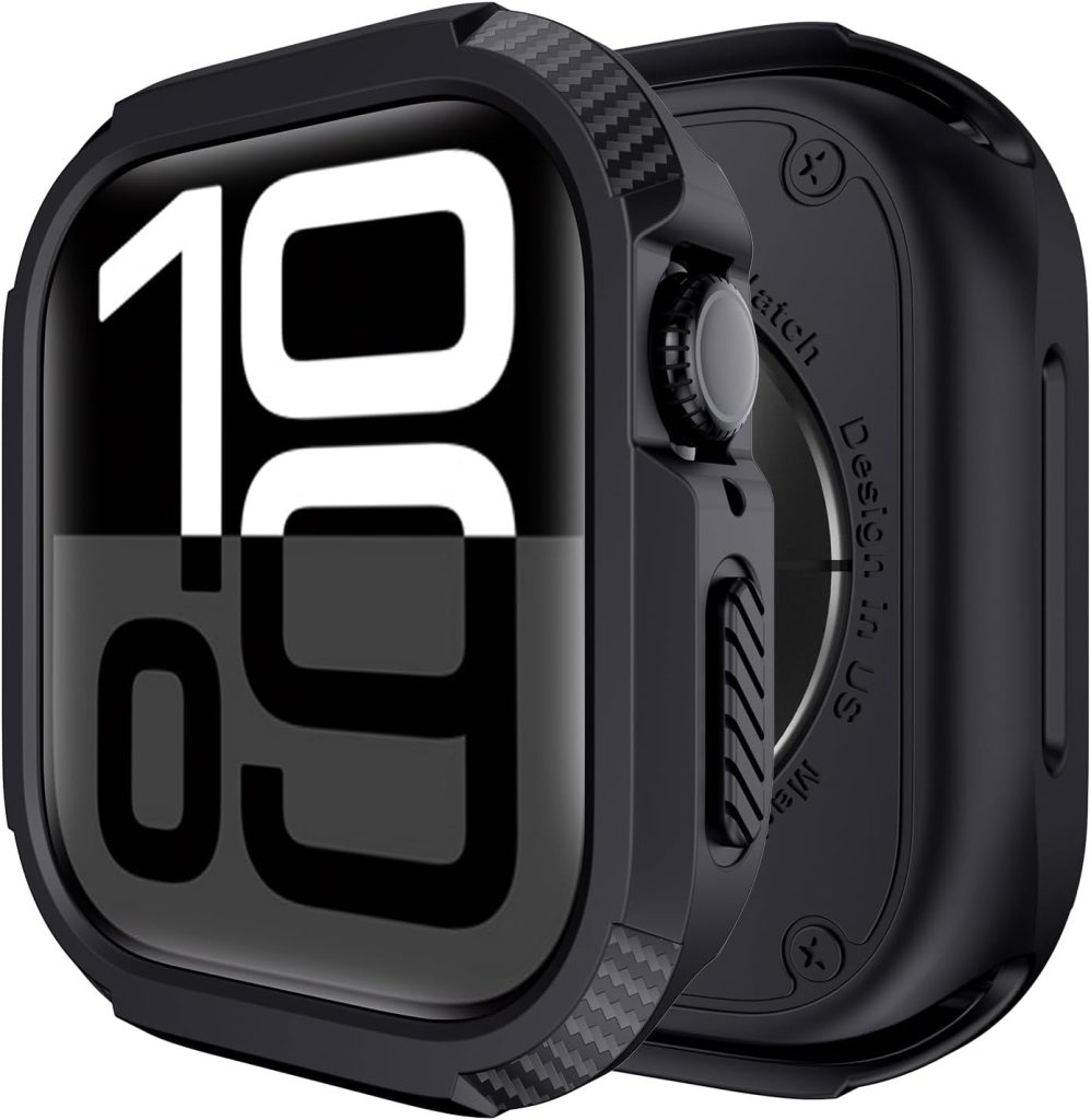VEMIGON Rugged Armor Cover Case Compatible with Apple Watch Series 10 46mm, Full Protection Military Grade, Soft Flexible Shockproof Resist Sport iWatch Bumper - (S10-46mm Black)
