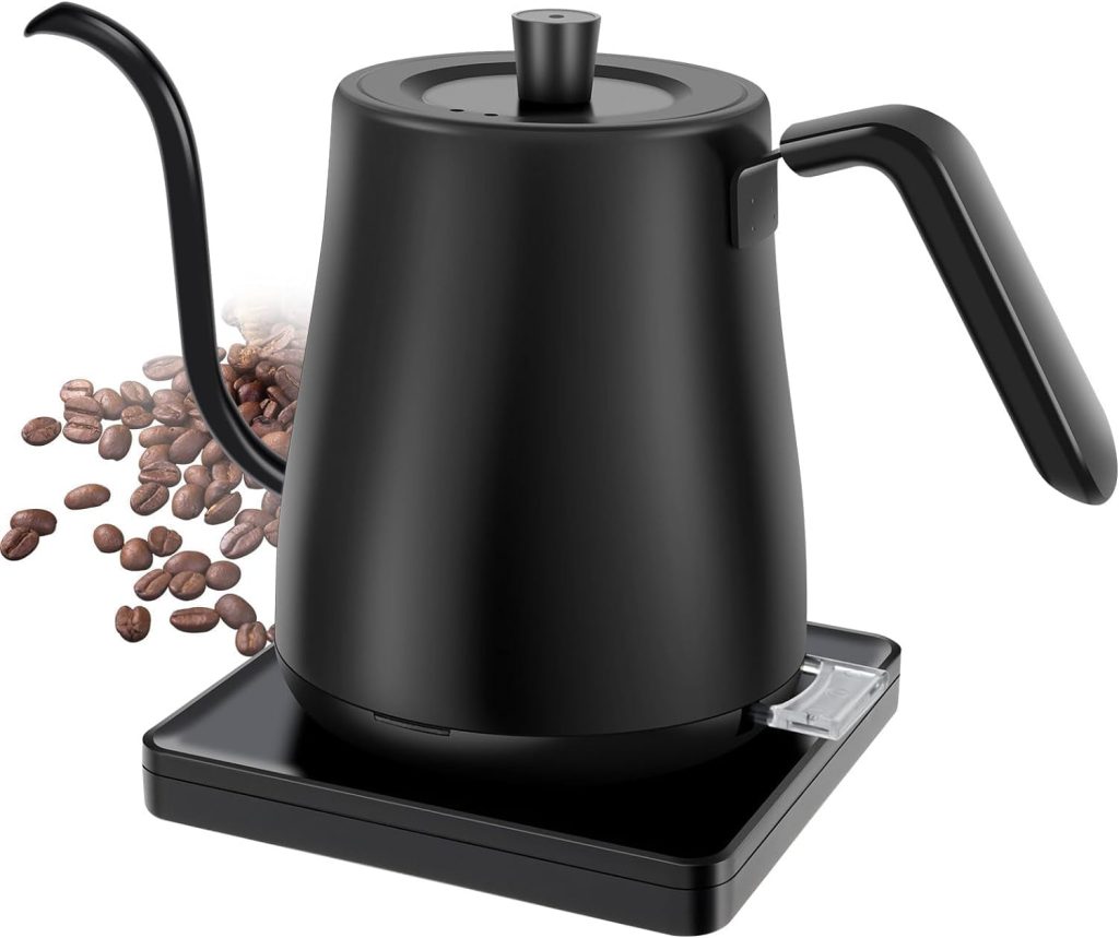 SKY-TOUCH 1000W Electric Kettle : 4 Min Quick Heating Electric Gooseneck Kettles with Auto Shut Off Anti-dry Protection 304 Stainless Steel Inner & Lid for Pour-over Coffee & Tea Matt (800ml Black)