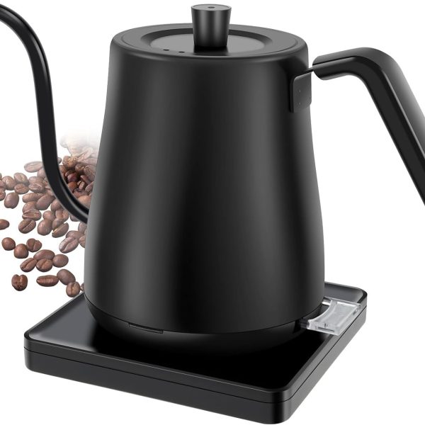 SKY-TOUCH 1000W Electric Kettle : 4 Min Quick Heating Electric Gooseneck Kettles with Auto Shut Off Anti-dry Protection 304 Stainless Steel Inner & Lid for Pour-over Coffee & Tea Matt (800ml Black)