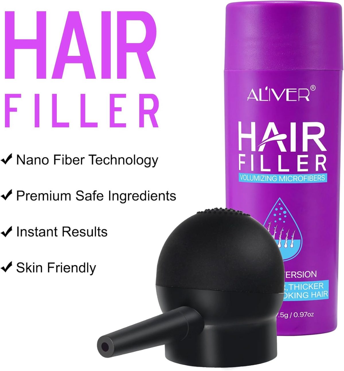 ⁦ALIVER Hair Building Fibers for Women(black 27.5Hair Gap Filler with Fibre Hair Powder Spray, Scalp Cover,Hair Powder for Women, Hair Fibres for Thinning Hair,Thicker Fuller for Hair Loss⁩ - الصورة ⁦6⁩