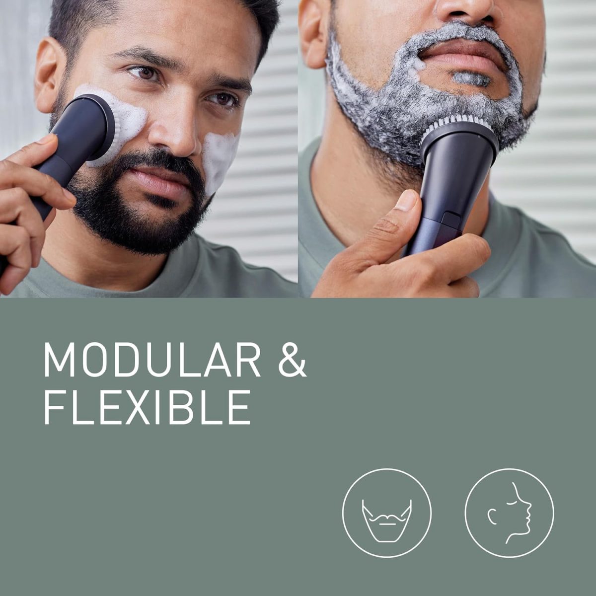 ⁦Panasonic XSHAPE-TRIM MULTISHAPE, Main Unit with Li-ion Battery, Detail Shaver/Trimming Head Attachment Set, Beard and Hair Trimmer, Facial Cleansing Brush, Black⁩ - الصورة ⁦9⁩