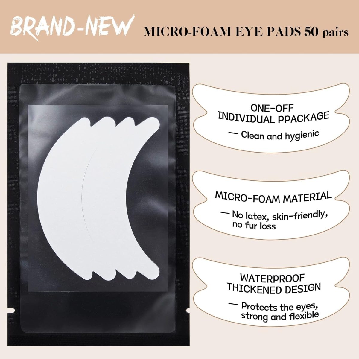 ⁦KASTWAVE Hypoallergenic Lint-Free Waterproof Sticky Well Foam Eye Pads Lash Extensions-25 Pairs⁩ - الصورة ⁦2⁩