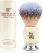 VIKINGS BLADE 'White Knight' Luxury Shaving Brush, Heavy Steel Base + Faux Ivory Acrylic
