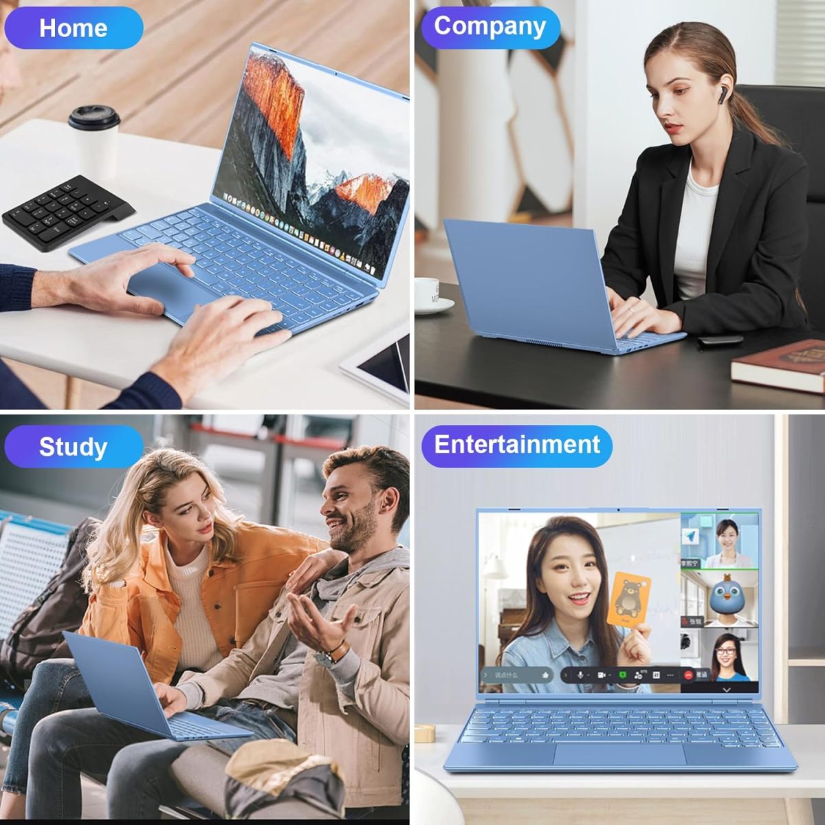⁦Laptop 14 Inch Celeron N5095 Up to 2.9Ghz, Win 11 Laptop with 8+256GB SSD Extension 1TB, Notebook Support 5G WiFi丨Bluetooth 4.2丨Cooling Fan丨1920*1200丨Mouse and Keyboard Protector-Blue⁩ - الصورة ⁦8⁩