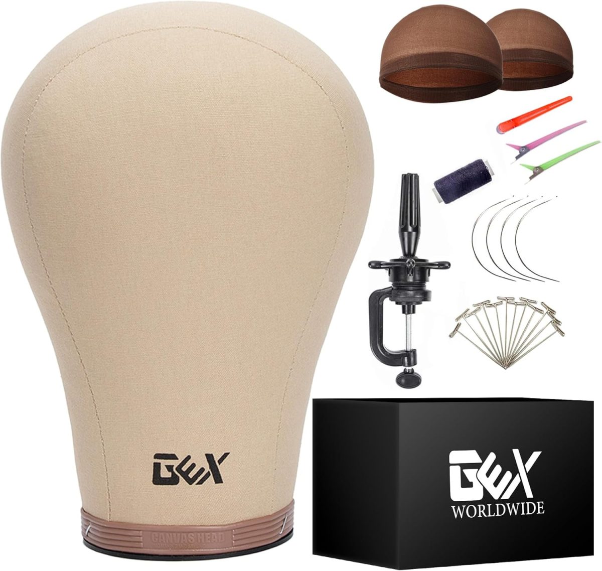 GEX 22" Cork Canvas Block Head Mannequin Wig Display Styling Head With Mount Hole