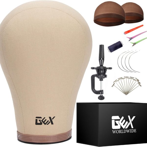 GEX 22" Cork Canvas Block Head Mannequin Wig Display Styling Head With Mount Hole
