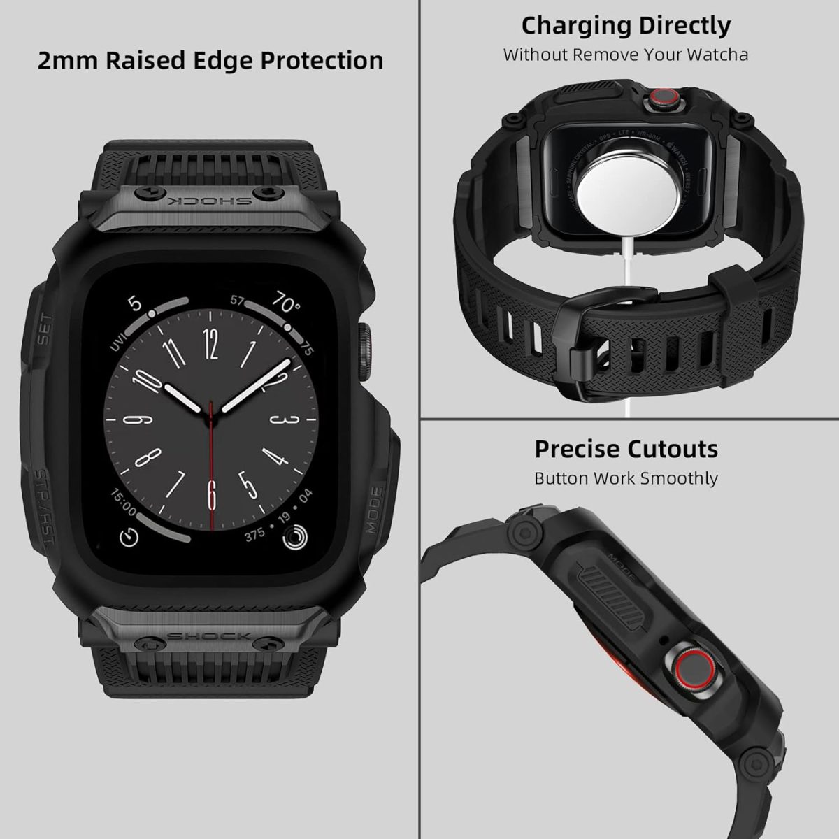 ⁦XMUXI Compatible with Apple Watch Band 45mm 44mm with Case, Rugged Sport Military TPU Strap with Bumper Cover for iWatch Series SE2 SE 9 8 7 6 5 4 for Man⁩ - الصورة ⁦4⁩