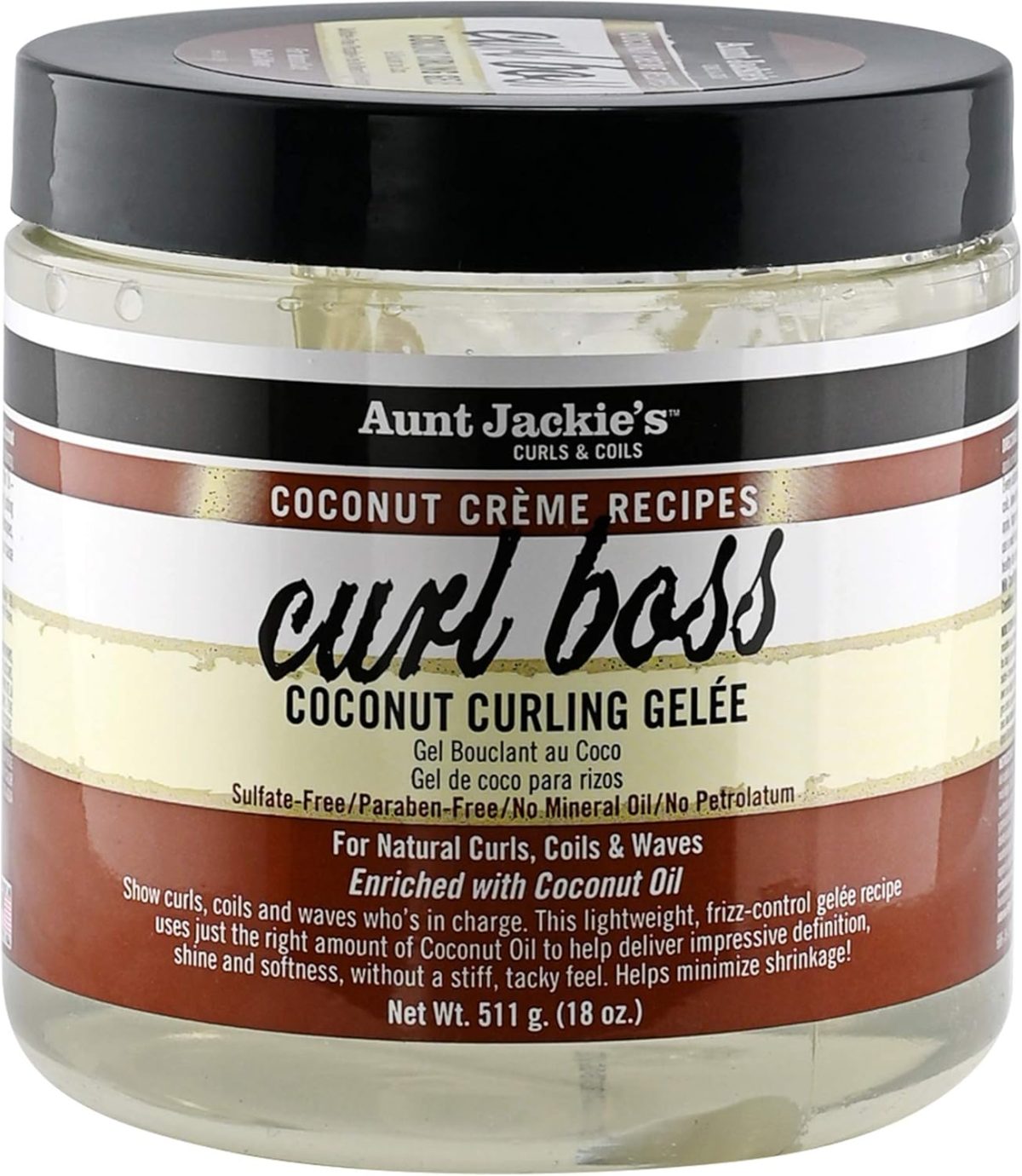 Aunt Jackie's Coconut Crème Recipes Curl Boss Coconut Curling Hair Gel for Natural Curls, Coils and Waves, 18 oz
