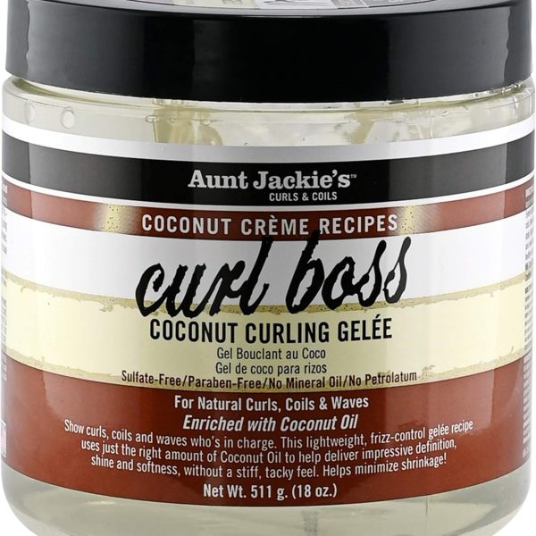 Aunt Jackie's Coconut Crème Recipes Curl Boss Coconut Curling Hair Gel for Natural Curls, Coils and Waves, 18 oz