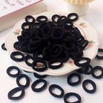 ⁦Manshui 200 Pieces Small Seamless Hair ties, Elastic Hair band, Ponytail Holders for Children and Little Girls’ Hair Accessory (Black)⁩ - الصورة ⁦4⁩