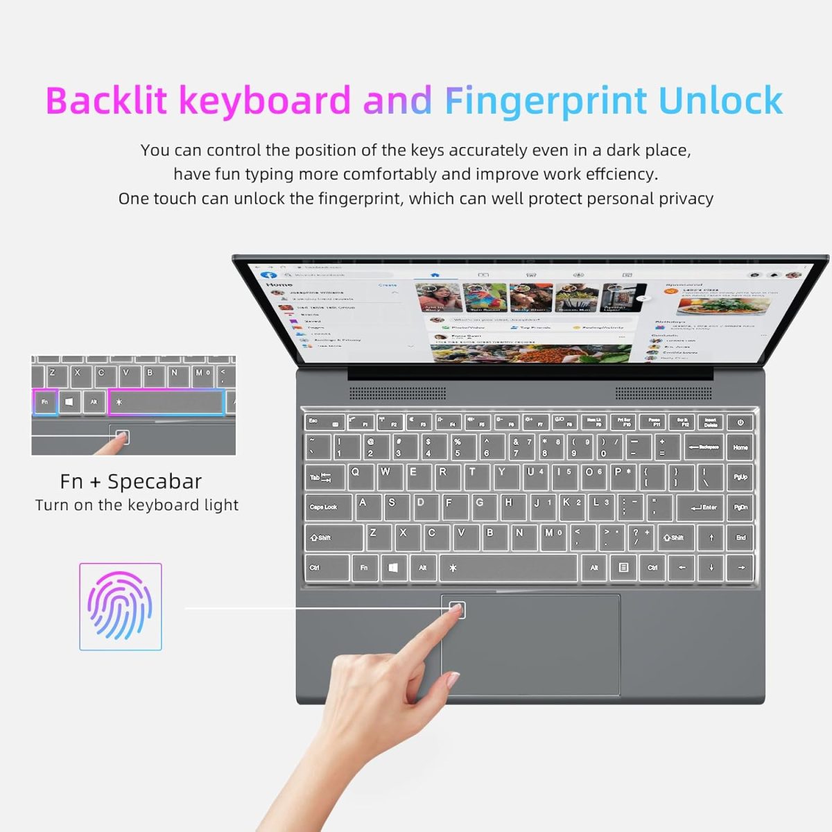 ⁦Morostron W11 Laptop, 13.5 Inches 3K (3000 x 2000) IPS Display 10th Generation i5-1035G1 Up to 3.6GHz, 16GB + 512GB SSD, SQlim Notebook PC, Full Metal, Backlit Keyboard, Full Function Type C, Finger⁩ - الصورة ⁦7⁩