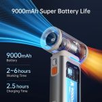 ⁦JISULIFE Portable Handheld Turbo Fan, 100 Speeds Adjustable Mini Personal Fan, 9000mAh USB Rechargeable Fan Battery Operated, LED Display, Metal Shell with Accessories Gifts for Men Women Travel-Brown⁩ - الصورة ⁦4⁩