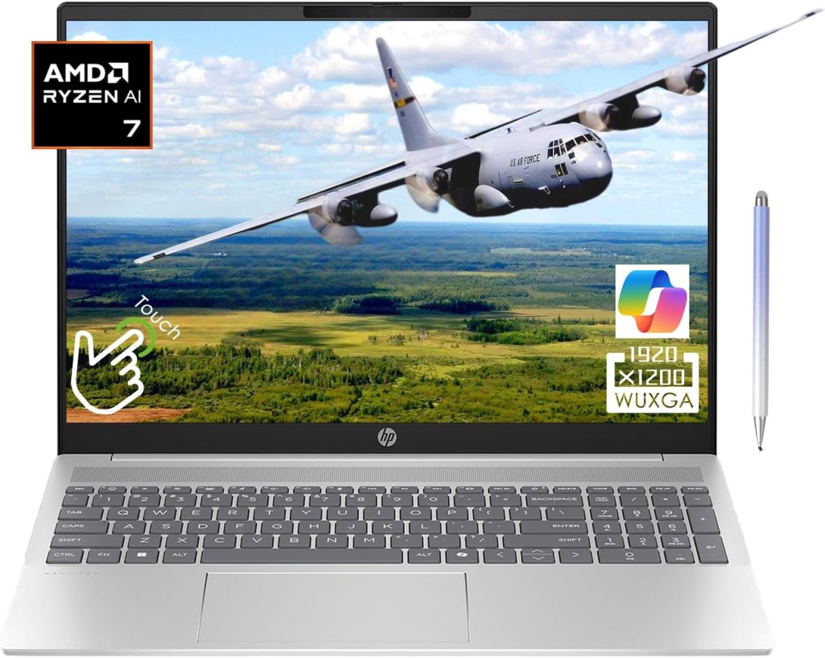 HP Pavilion 16" Touchscreen Laptop - WUXGA (1920 x 1200) - AMD Ryzen 7 8840U - 16GB LPDDR5-6400Mhz RAM - 512GB PCIe SSD - Backlit Keyboard - Copilot PC - 1080p Webcam - Windows 11 Home - w/Stylus Pen