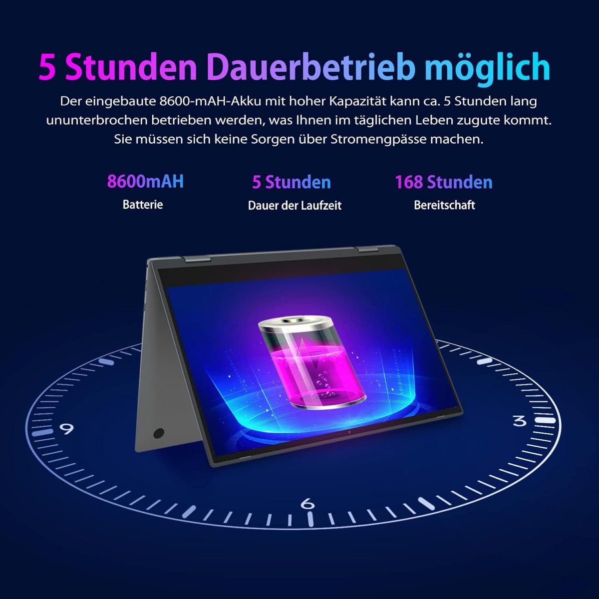 ⁦لابتوب موروسترون بشاشة لمس 13.3 انش، نوت بوك 2 في 1.16G RAM 256G SSD، سيليرون N5100 رباعي النواة، لوحة FHD IPS، واي فاي، بلوتوث 4.2، معدن بالكامل⁩ - الصورة ⁦8⁩
