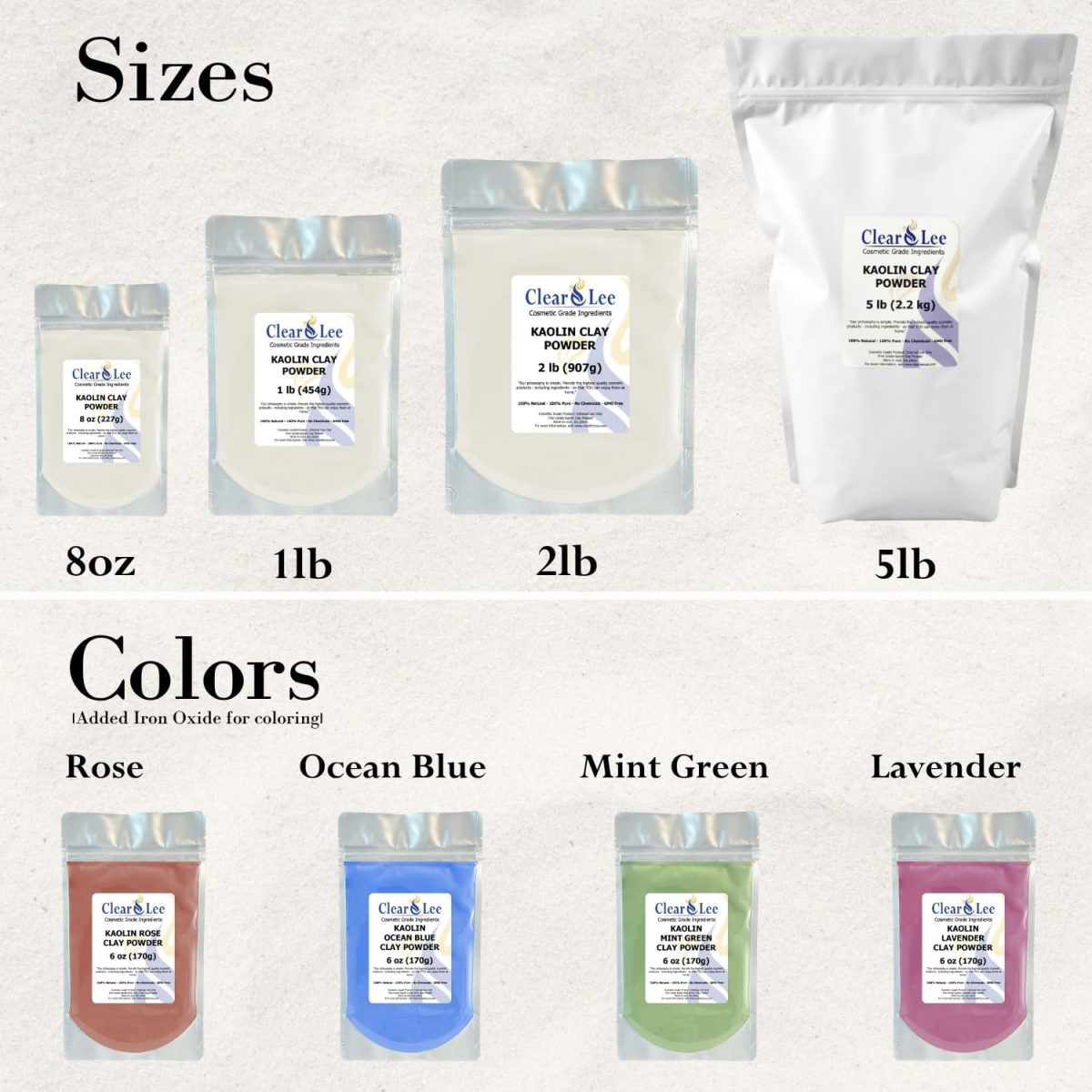 ⁦ClearLee Kaolin Clay Cosmetic Grade Powder - 100% Pure Natural Powder - Great For Skin Detox, Rejuvenation, and More - Heal Damaged Skin - DIY Clay Face Mask (8 oz)⁩ - الصورة ⁦7⁩