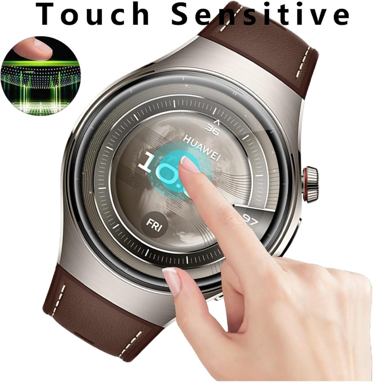 ⁦GIOPUEY Protective Film for Huawei Watch 5 46 mm, [6 Pieces] Flexible TPU Screen Protector Film [Extra-Slim] [Anti-Scratch] – Transparent⁩ - الصورة ⁦6⁩