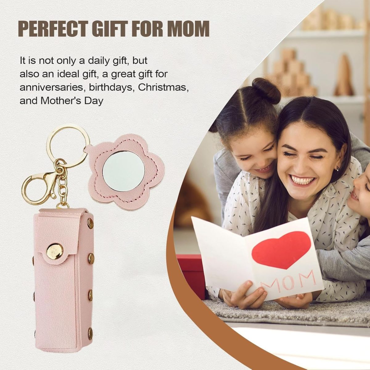⁦Lipstick Holder Keychain | PU Leather Lipstick Pouch,Fashion Makeup Storage Organizer for Women Girls Cosmetic Wallet⁩ - الصورة ⁦3⁩