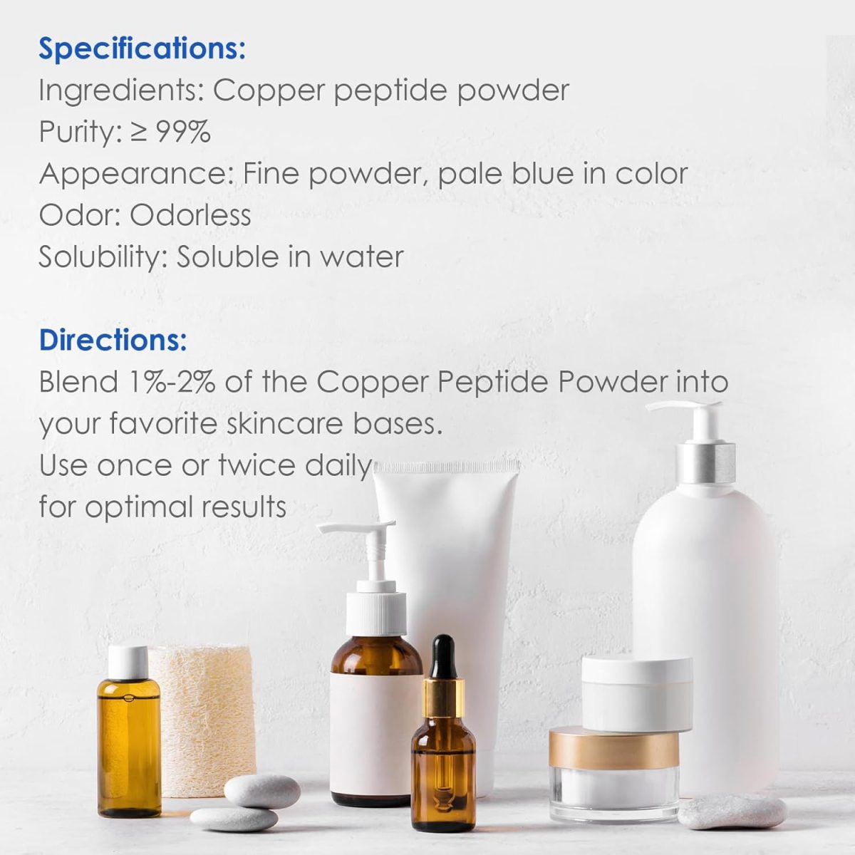 ⁦HUICHAO 99% Copper Peptide Powder for DIY Skincare - Cosmetic Grade, Anti-Aging (1G)⁩ - الصورة ⁦3⁩