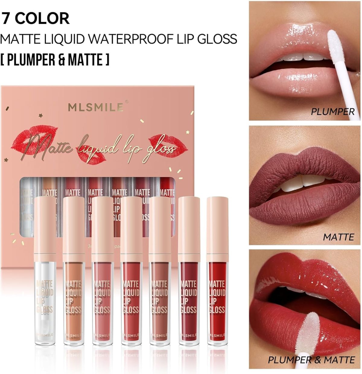 ⁦Azonee 7 Pcs Matte Liquid Lipstick Set Lip Plumper Makeup, Pigmented Waterproof Make Up, Lip Gloss Sets Long Wearing Velvet Lip Kit, Long-Lasting Up to 16H Wear, Non-stick Cup⁩ - الصورة ⁦3⁩