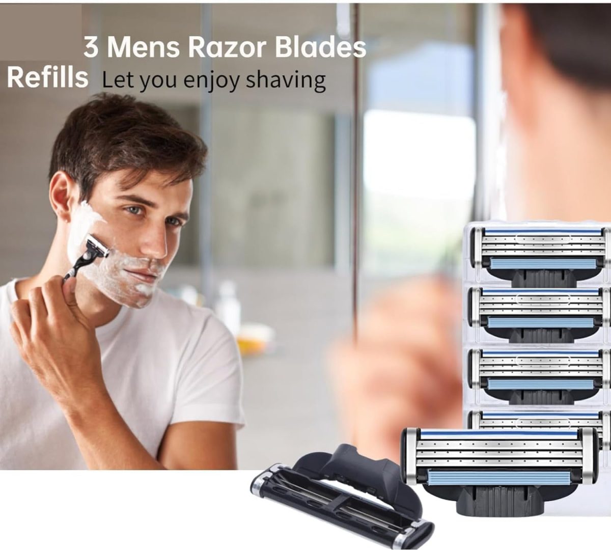 ⁦YHRY Razor Blades Refills, Razor Blades for Men Blades Shaving Compatible with Gillette Mach 3, 3 Layer Face Razors Blades with Double Lubrication Strip for Men Father Boyfriend Home Office Use（8 Pcs）⁩ - الصورة ⁦5⁩