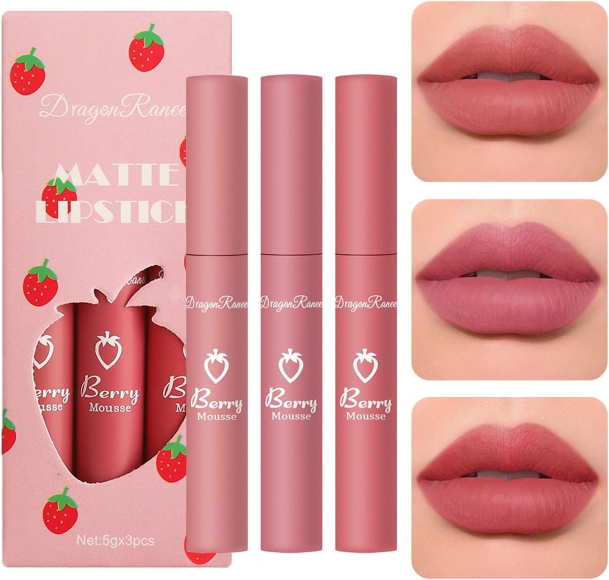 YHRY 3 Piece Nude Matte Lipstick Set, Natural Nude Lipstick, Velvet Air Moisture Smooth Crayon Lip Stain, 24 Hour Superstay, Long Lasting Waterproof Lip for Women Makeup