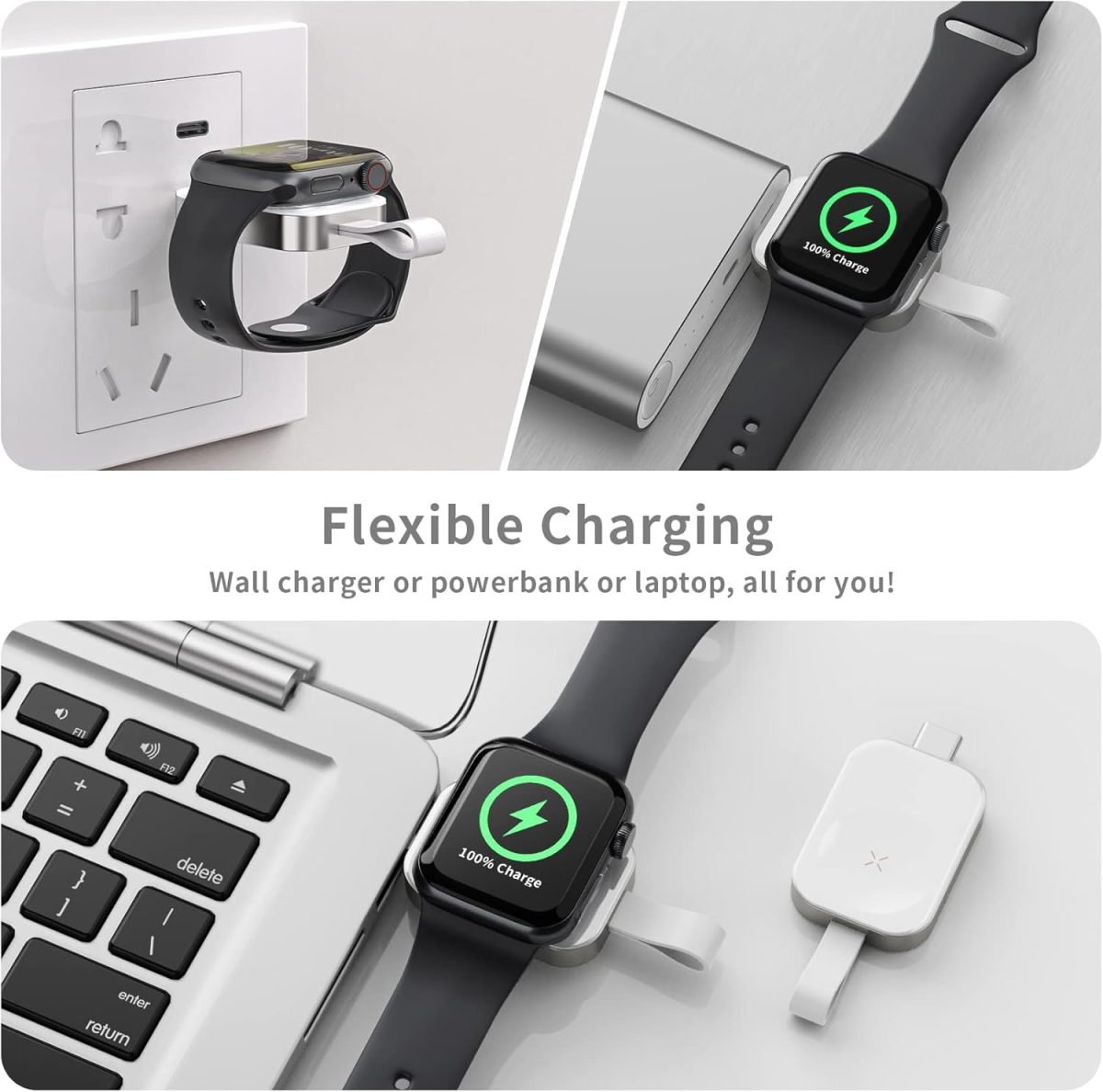 ⁦Excefore Portable Apple Watch Charger，iWatch Wireless Charger with USB C Fast Charging Magnetic Travel Charger for Apple Watch Series 8 7 SE 6 5 4 3 2⁩ - الصورة ⁦7⁩