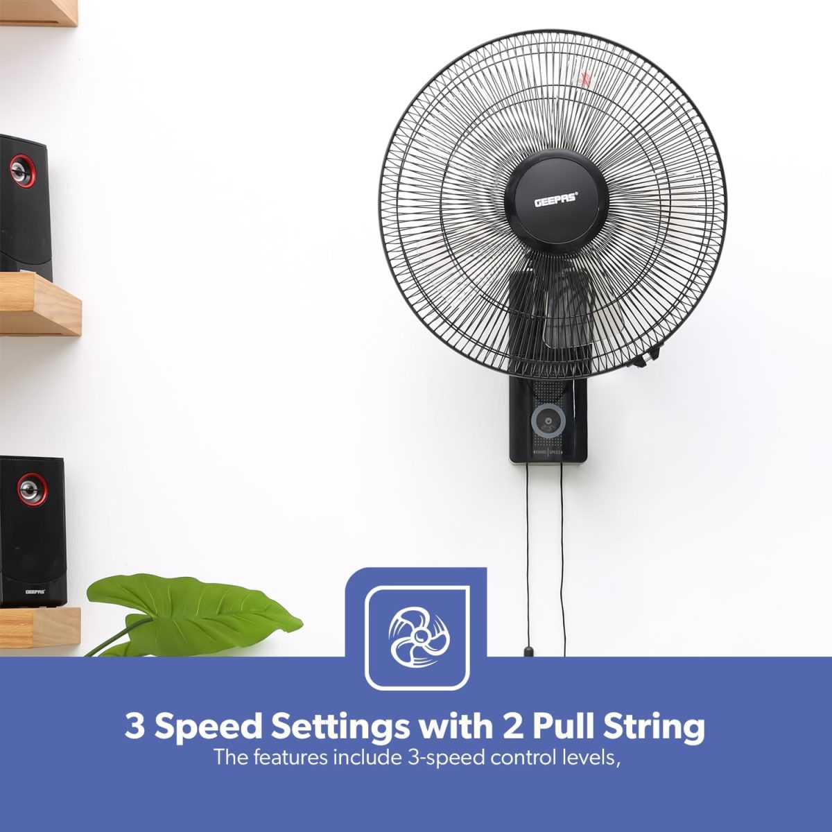 ⁦Geepas 16-Inch Table Fan | 3 Speed Settings With Oscillating/Rotating And Static Feature | Electric Wall Mount Cooling Fan For Home, Green House, Work Room Or Office Use | 2 Year Warranty⁩ - الصورة ⁦4⁩