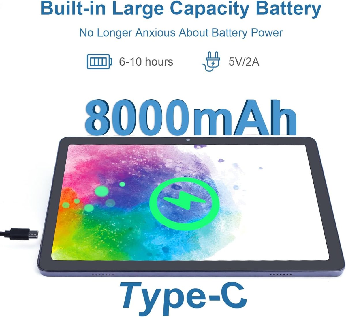 ⁦تابلت اندرويد 10.1 انش، ذاكرة RAM 8GB وروم 128GB، شاشة HD IPS لحماية العين، عمر بطارية طويل، كاميرا مزدوجة 5MP، 13MP، واي فاي للبالغين والمراهقين (رمادي)⁩ - الصورة ⁦6⁩