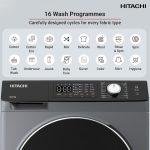 ⁦HITACHI – 9kg Front Load Washing Machine – Steam Wash, Stain Removal, 16 Programs, 5 Star Energy Rating – Inverter Motor, Anti-Wrinkle, Touch LED Panel – Silver⁩ - الصورة ⁦7⁩