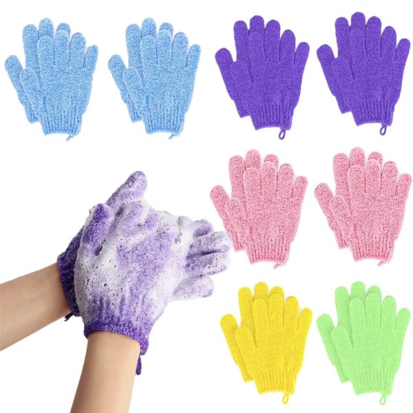 Beibi 8 Pairs of Exfoliating Bath Gloves, Exfoliating Scrub Gloves, Dead Skin Cell Removal Solvent, Exfoliating Shower Accessories for Showers, Spas, Massages and Body Scrubs for Men, Women and Kids