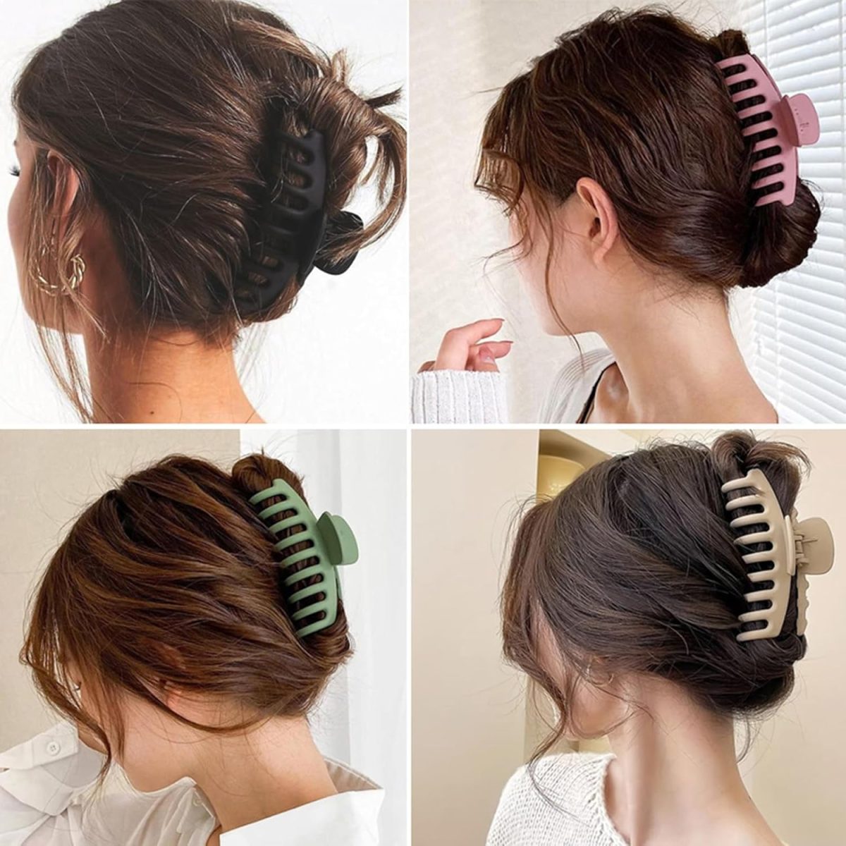 ⁦Large Hair Claw Clips Set, 12 Pack, Flower Design, Matte Plastic, 4 Colours, Strong Hold for Thick Hair (deep colour)⁩ - الصورة ⁦5⁩