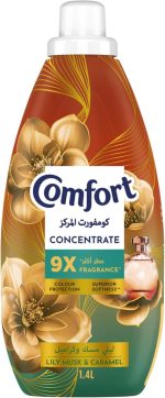 ⁦Comfort Concentrate Fabric Softener, Lily Musk & Caramel, 9x fragrance*, 1.4 L⁩ - الصورة ⁦2⁩