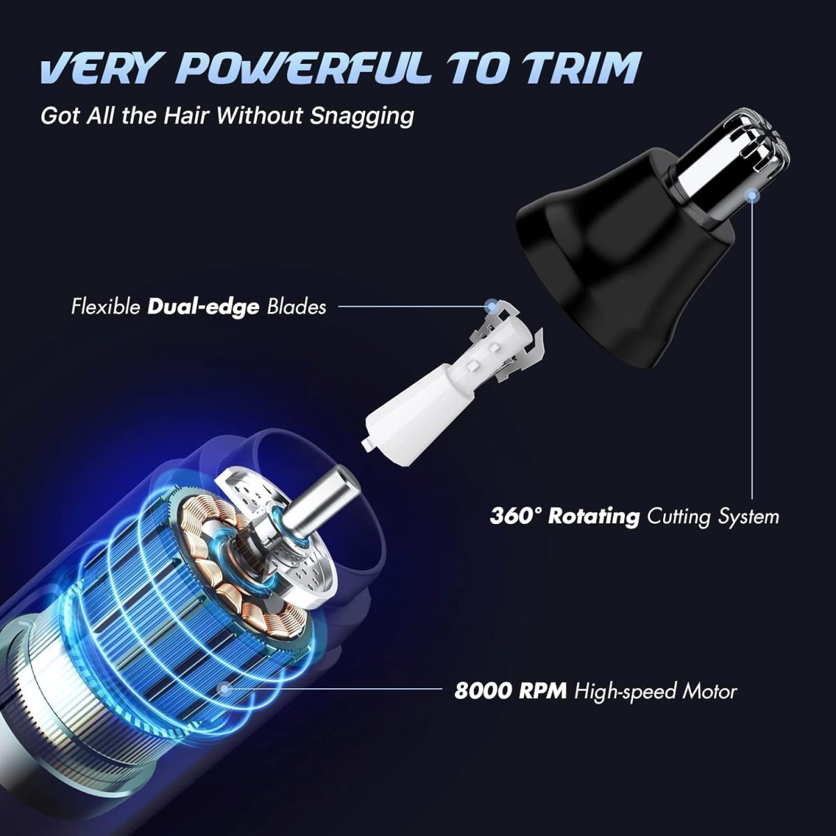 ⁦KASTWAVE Nose Hair Trimmer, Electric Nose and Ear Hair Trimmer, Battery-Powered Waterproof Stainless Steel Head, Painless Trimming for Men and Women⁩ - الصورة ⁦3⁩