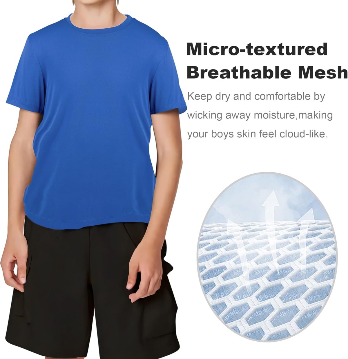 ⁦BIG ELEPHANT 4 Pack Boys Athletic Short T-Shirts, UPF 50+ Sun Protection Rash Guard Shirts |Quick-Dry,Moisture-Wicking⁩ - الصورة ⁦5⁩